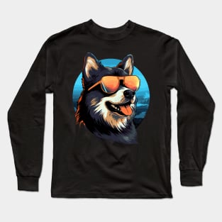 Retro Wave Akita Dog Shirt Long Sleeve T-Shirt